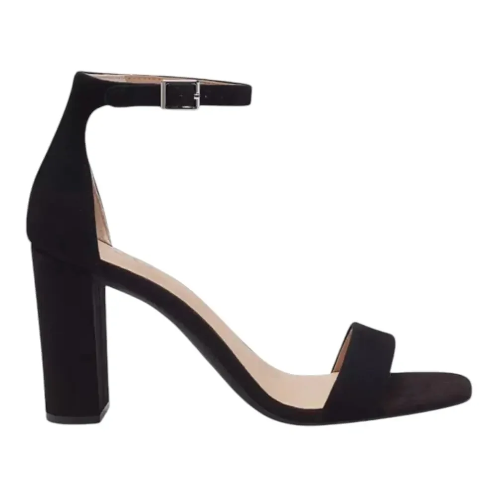 INC Women's Lexini Suede Two Piece Block Heel Sandals Black Size 6 1/2